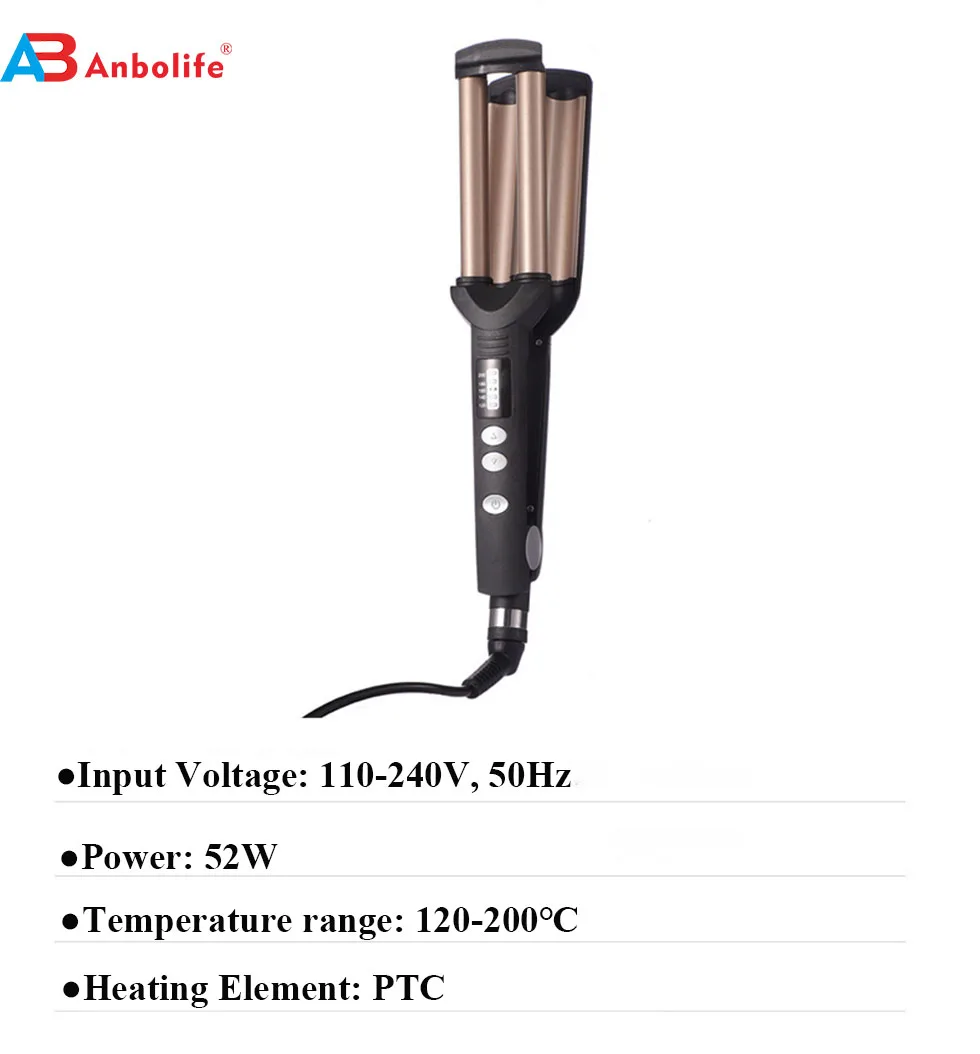 Professional Hair Curler with 5 Temperature Levels 120-200℃ Range and 52W Power for All Hair Types
