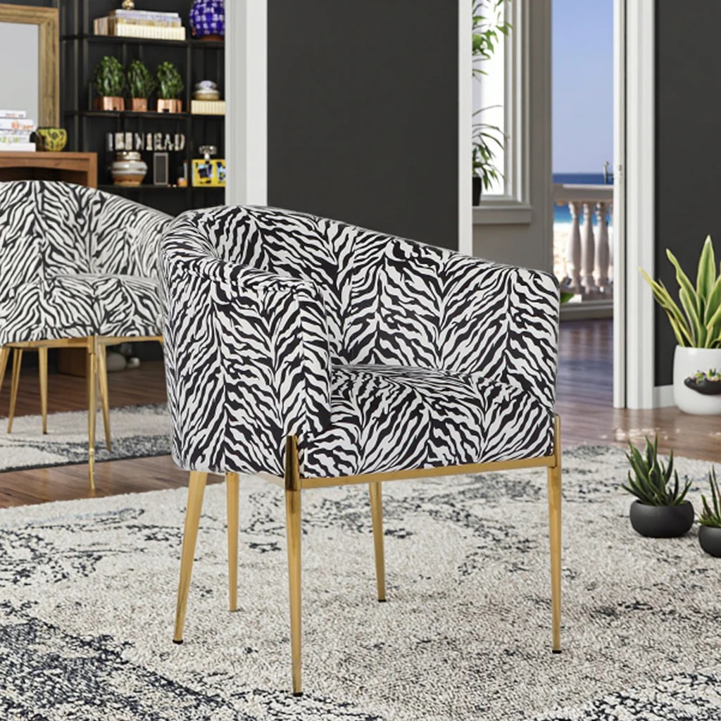 Factory Direct Italian Leopard Pattern Furniture Black White Luxury Hotel Room Chairs With Stainless