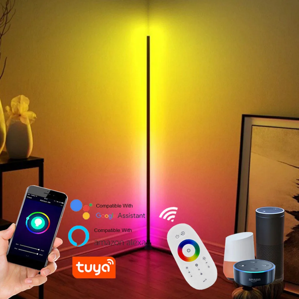 LED Simple Modern Remote RGB Living Room Corner Standing Bedroom Colorful Floor Lamp Corner Led Floor Light
