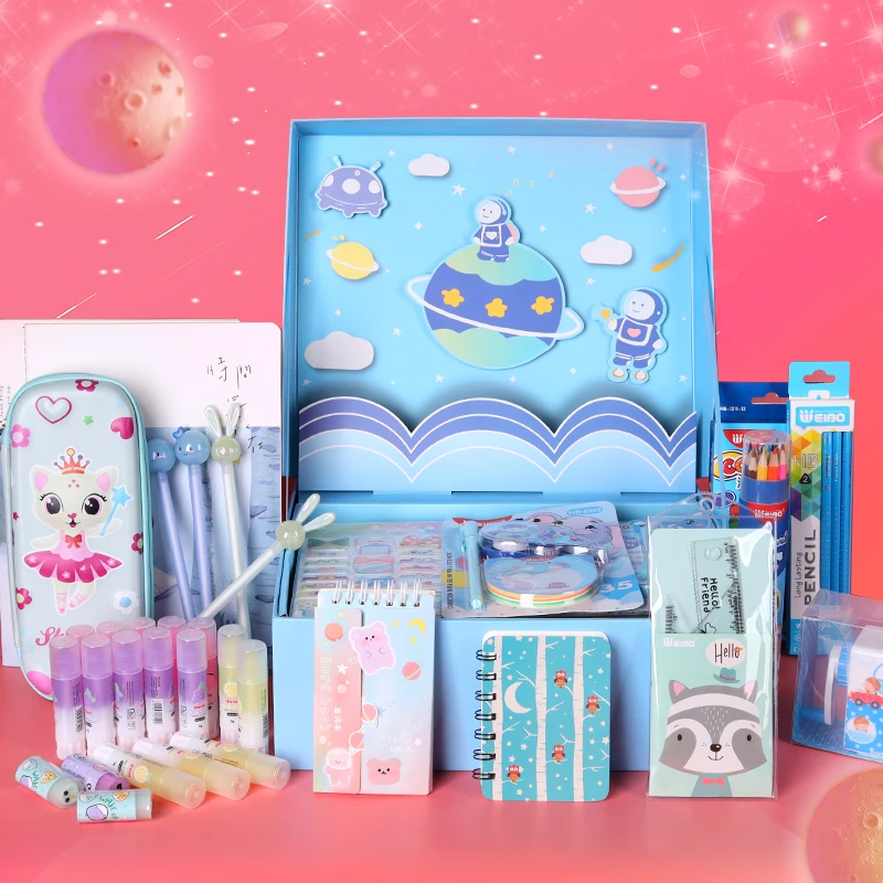 Оригинальные милые подарки Kawaii Снова в школу, красочные суперценные канцелярские товары, детский набор, упаковочная коробка под заказ