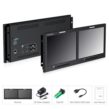 FEELWORLD D101 PLUS-H Professional Video Rack Mount Monitor Dual 10.1" 4RU 4K   CVBS 1920x1200 IPS OEM Custom Logo product image