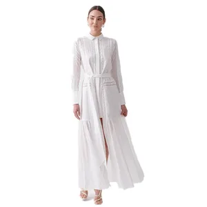 Fashion Women Cloths Custom Fall Clothing Long Sleeve Maxi Linen Shirt Dress Girls Dresses