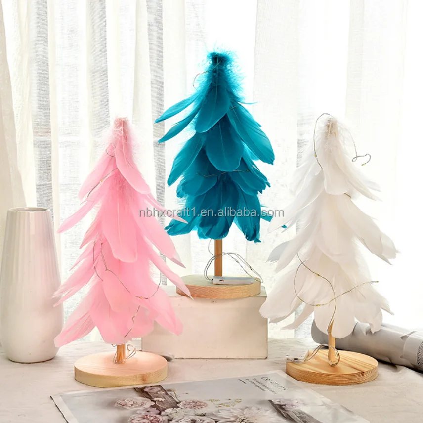 pink feather christmas tree with lights