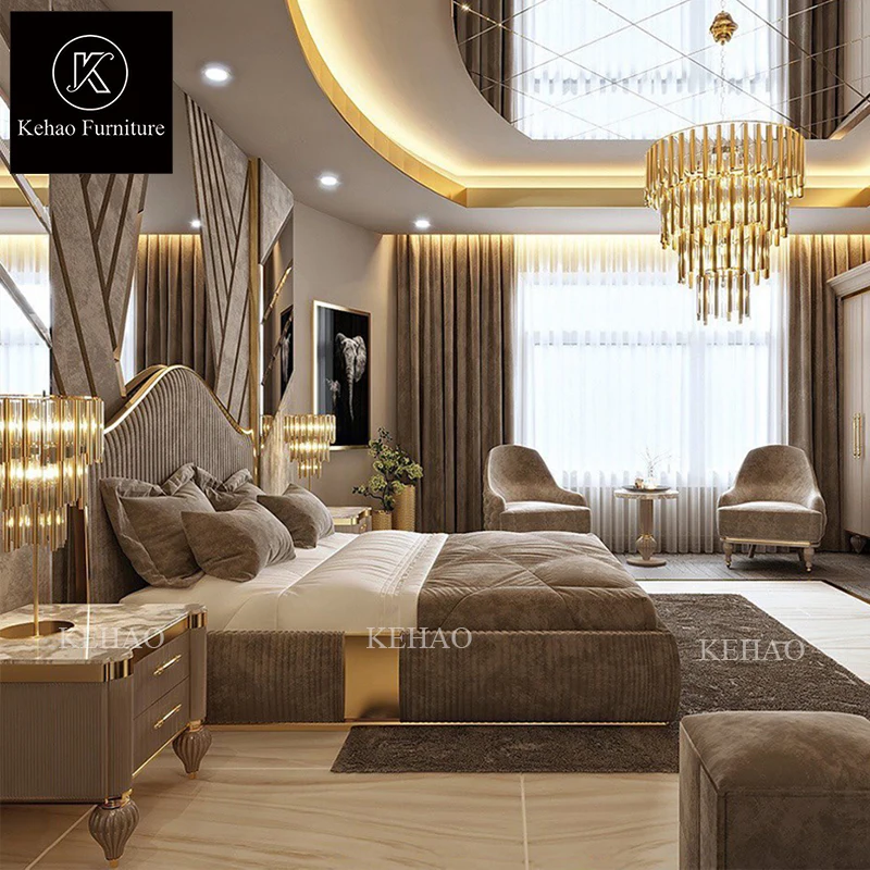 Luxury King Bed Frame with Soft High Headboard - Postmodern Winged ...