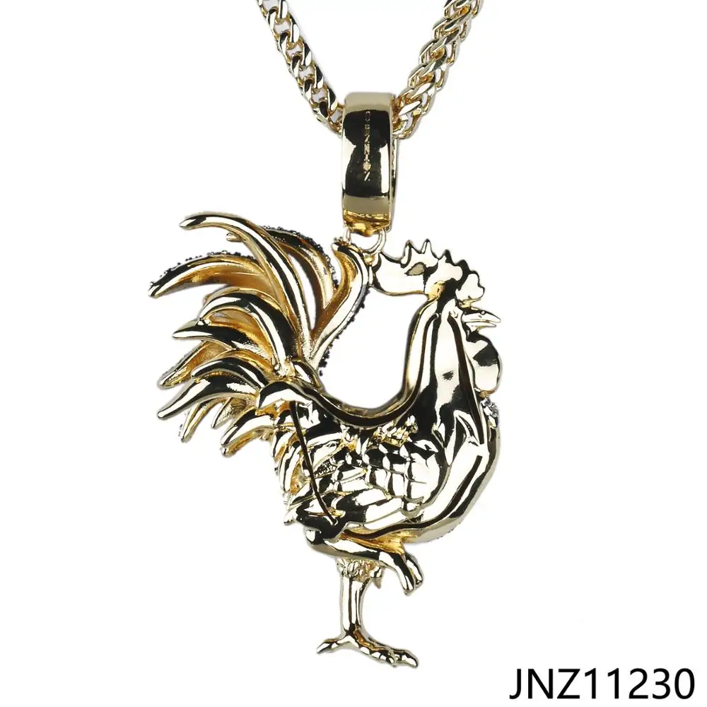 Iced Out Cock Pendent Hip Hop Copper Base 18K Gold Plated CZ Simulated Diamond Necklace for Men Women Charm Gift Jewelry