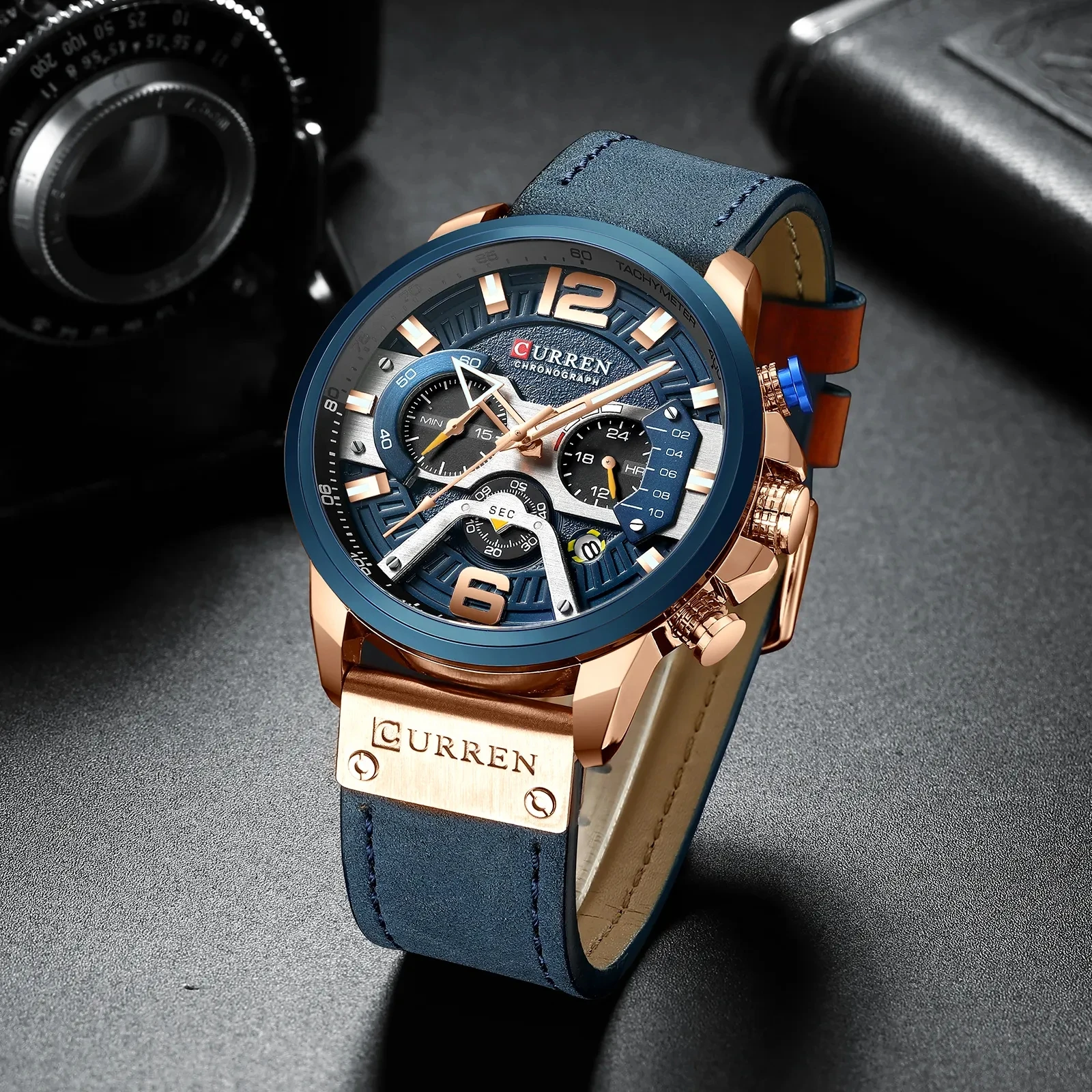 Curren 8329 Watch - Luxury Alloy Case with Leather Strap