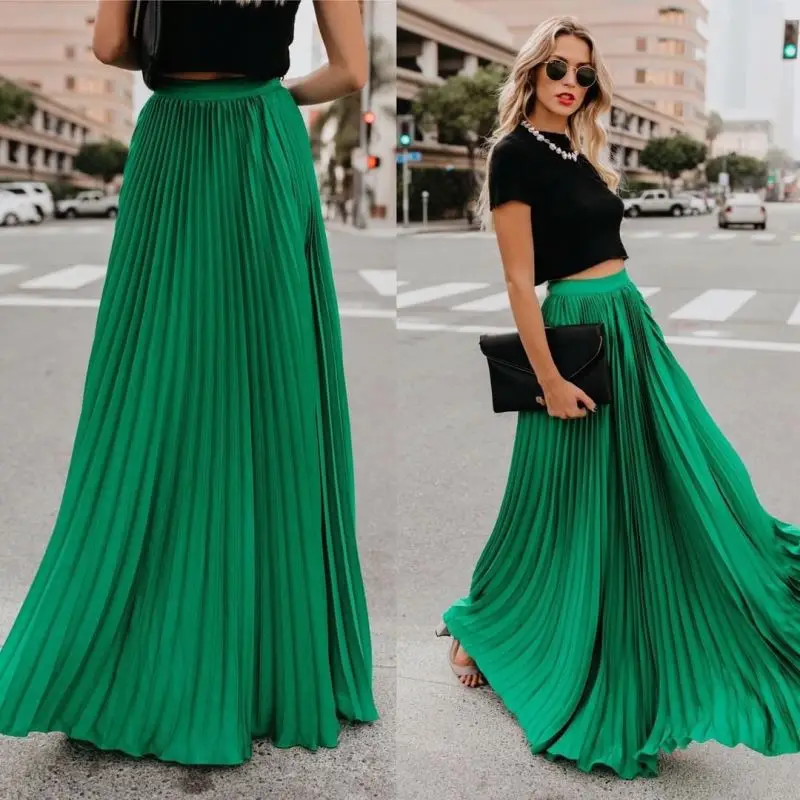 thumbnail image 2 of Dianli 2024 Skirts For Women Floral Print Maxi Summer Skirt Beach Loose Fashion Casual Vintage High Waist Pocket Pleated Swing A Line Long Skirt Khaki M 2 of 9