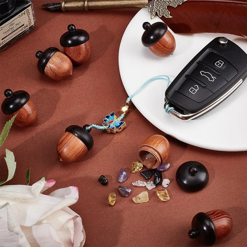 Wooden Acorn Nut Box Pendant Disconnectable Camel Wood Acorn Charms