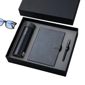 Wholesale A5 Premium Business Notebook Set Custom Logo Fabric Cover Leather Notebook Insulated Water Bottle for Customers' Visit