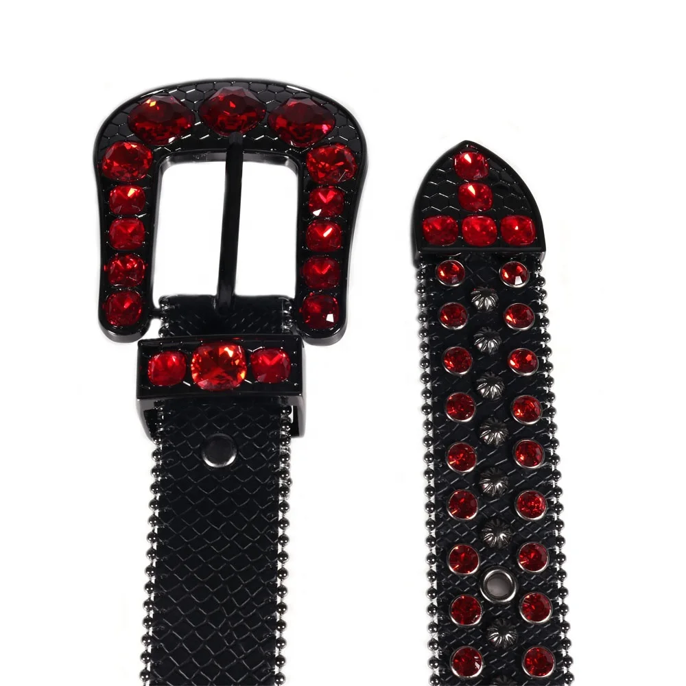Серия заклепок оптовая продажа новый черный ремень Concho украшенный блестками пояс с красными