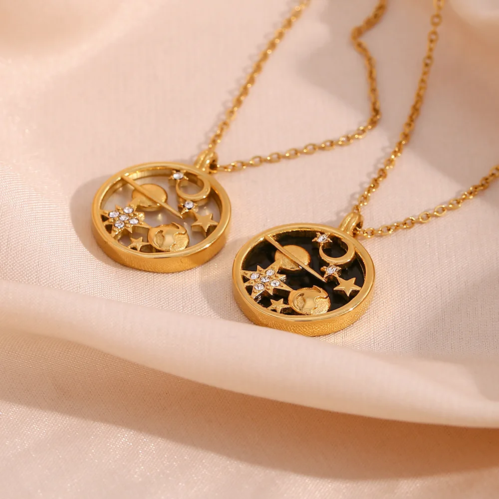 18K Gold Plated Moon & Stars Necklace with Zircon