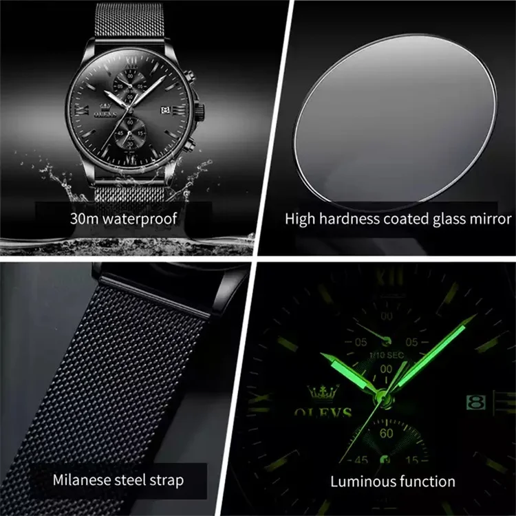 OLEVS 2886 Watches for Men Luxury Chronograph Quartz Watch Fashion Business Waterproof Luminous Stainless Steel Wrist Watch