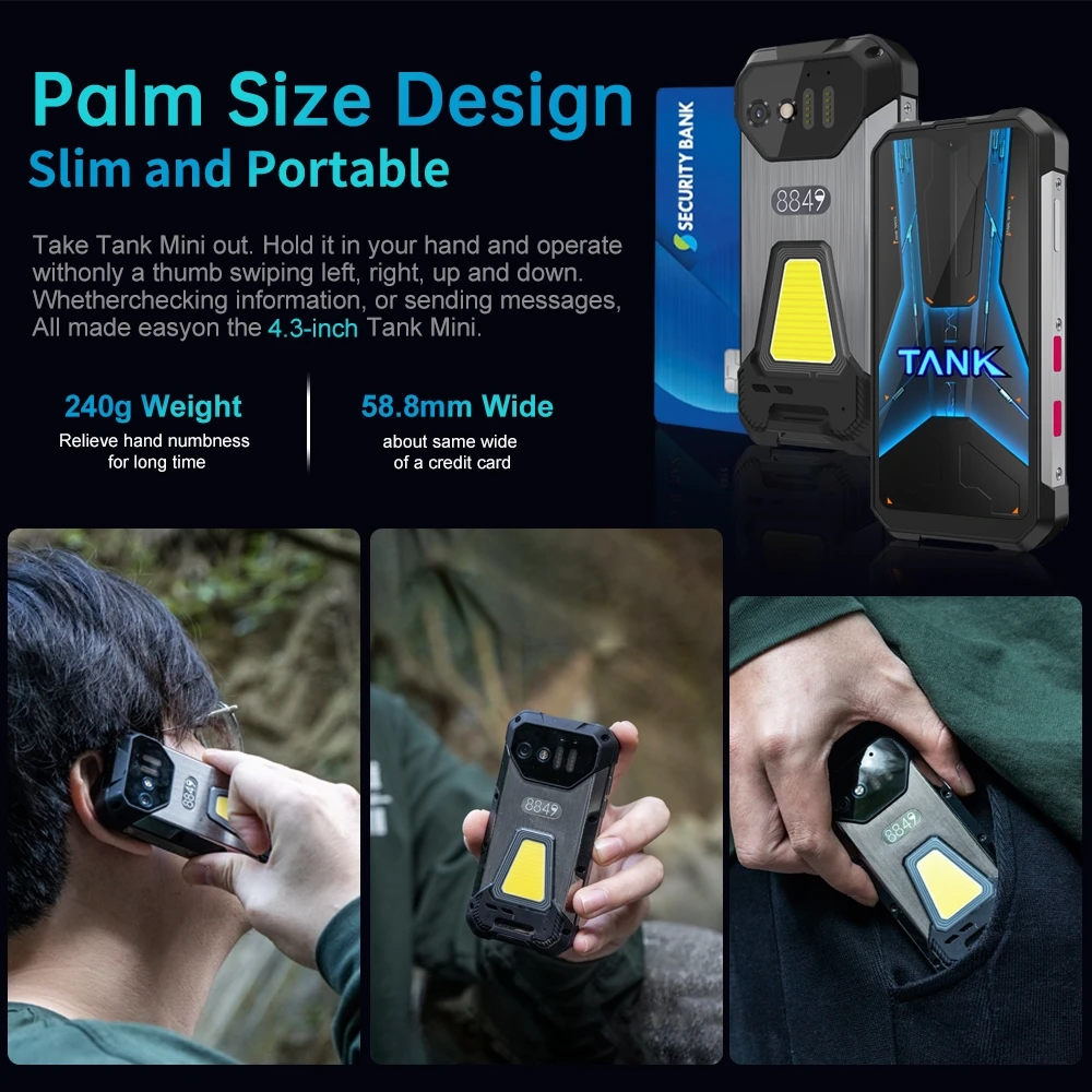 4.3 Inch Screen Unihertz Tank Mini 1 Original New Phone 4G Rugged Phone 12GB+256GB 100MP Camera Hot Selling