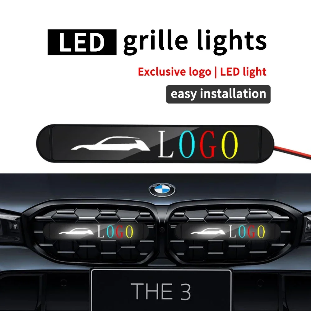 Car Motorcycle Daytime Running Lights Logo LED Front Grille Sign Badge Illuminated Medium Net Emblem for Volkswagen TOURAN BORA