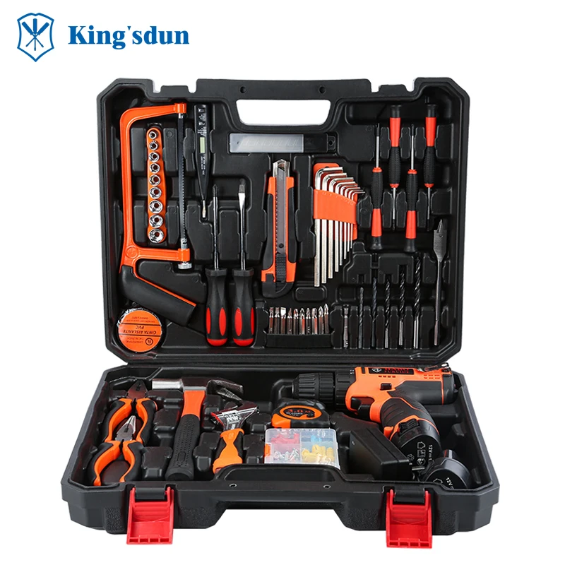 Kingsdun 102pcs Power Tools Combo Set Electric Drill Power Toolkit for Woodworking 12V Electric Drive Impact Drill Set