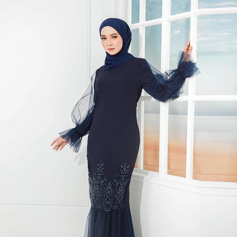 New Beautiful Malaysia Dress Sleeve Kurung Ladies Leisure Baju Melayu Long  Skirt Muslim Women