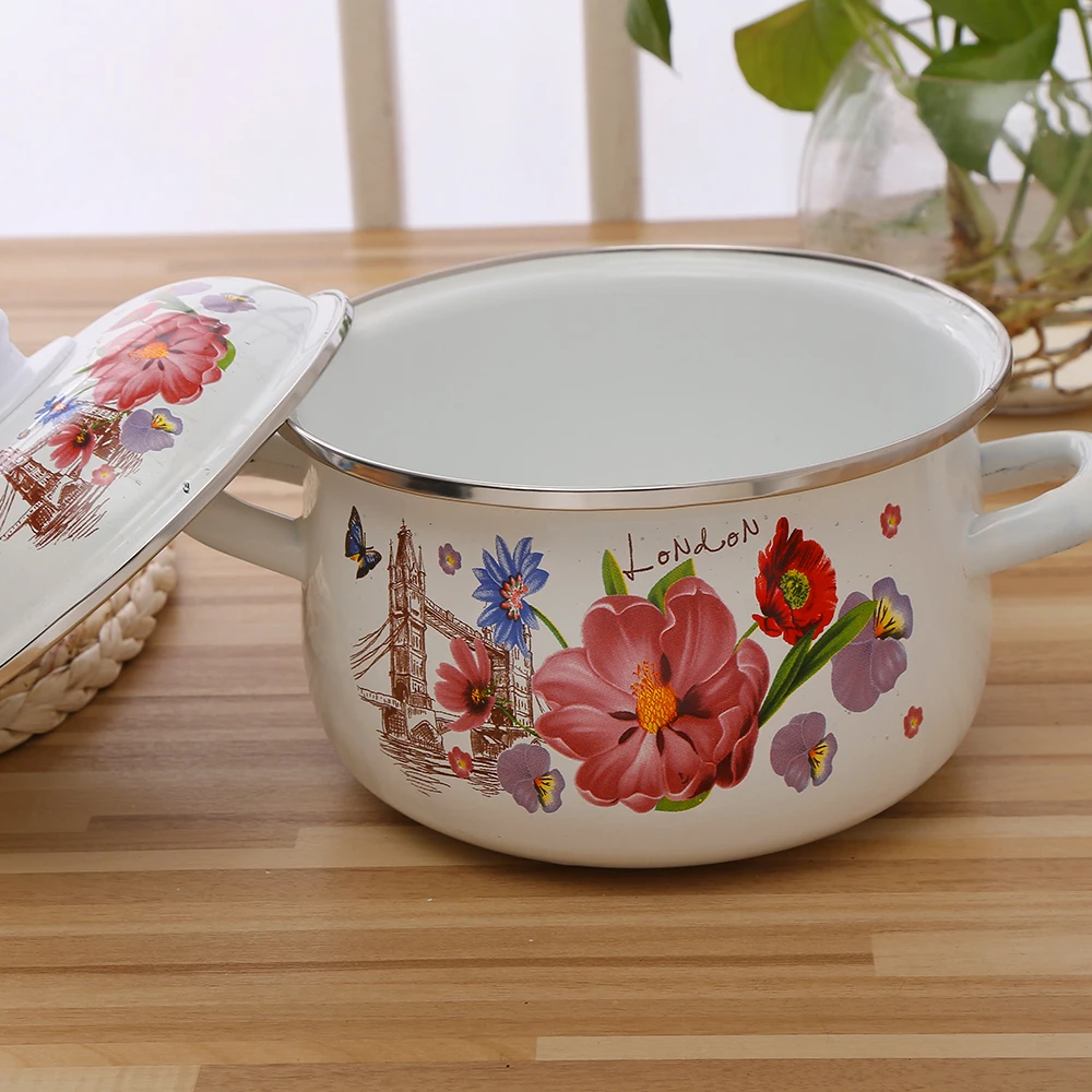High Quality Double Handle Enamel Cast Iron Casserole with Flower Turkish Cookware Set