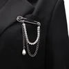 Diamond-set claw chain teardrop pearl brooch