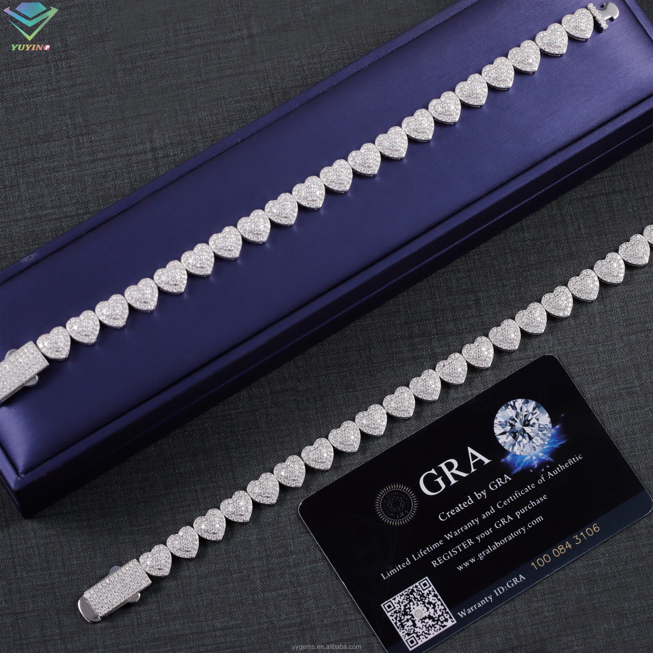 流行のGRA Moissaniteハートデザインキューバブレスレット10mm 925 