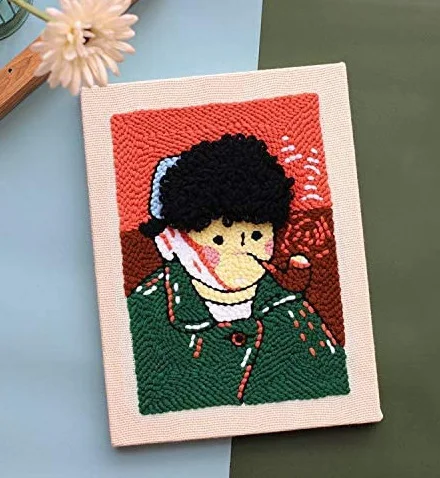 DIY Square Shape Punch Needle Embroidery Craft Kits with Frame for Adult