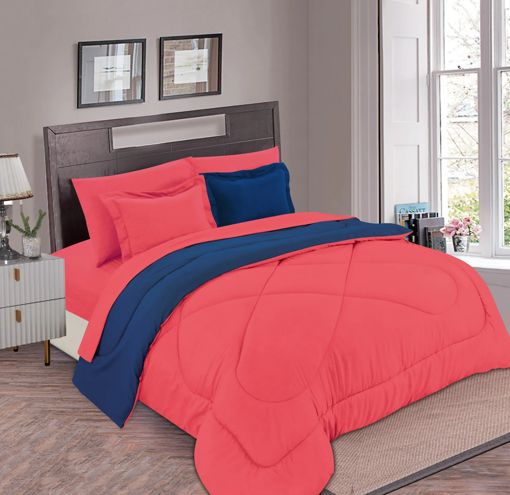 American Style Solid Color Red Wedding Luxury 7pcs Comforted Quilt Set