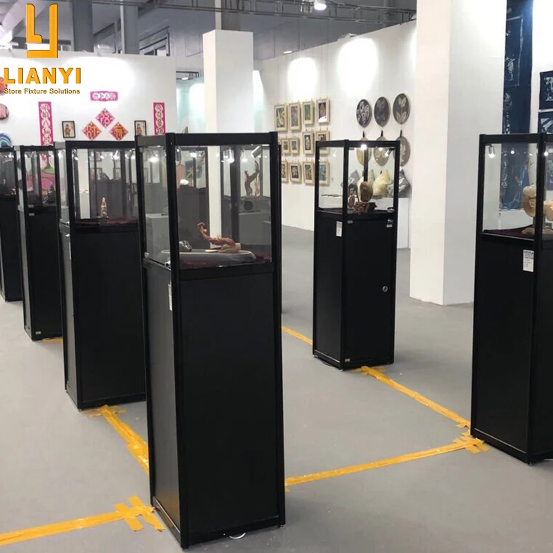 Custom Logo Foldable Aluminum Frame LED Glass Showcase Portable Jewelry Display Cases for Trade Shows