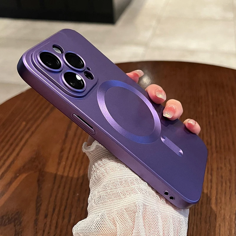 Luxury Camera Lens Glass Protection Magnetic Matte Silicone Mobile Phone Case for iPhone 14 12 13 11 15 16 Pro Max Funda Cover