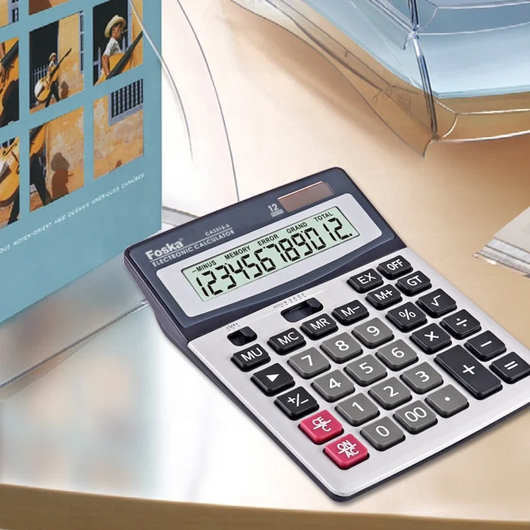 Fockety 12-stelliger Taschenrechner - Bambus Holz Solar & Batterie Doppel-Power