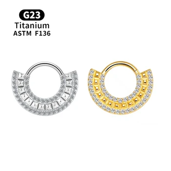 ASTM F136 Titanium Nose Septum Hoop Ring 16G Luxury Zircon Hinged Segment Piercing Jewelry Cartilage Tragus Clicker Earrings
