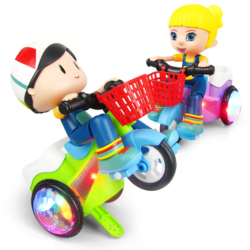 Children's Boy Electric Random Small Simple Universal Tricycle Stunt Car Model Rotating With Lights Girl Play Vehicles Toys