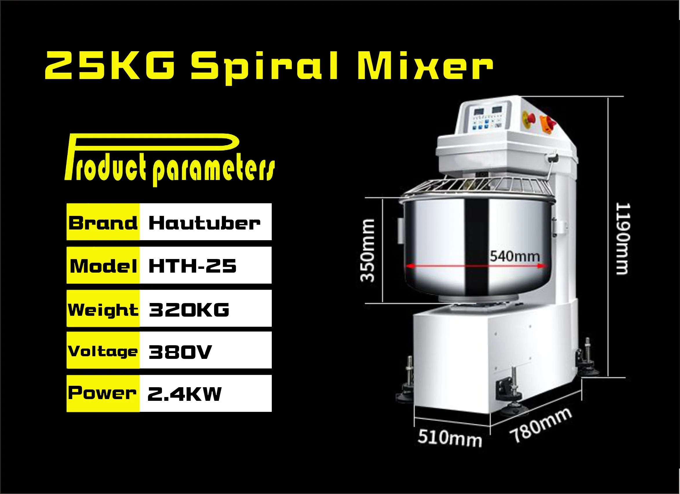 Commercial 25kg Dough Kneading Machine Stainless Steel Automatic Bakery