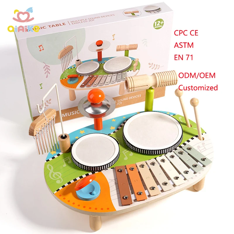 Hot Selling Design MultiFunctional Wooden Percussion Music Instrument Sets Montessori Educational Pretend Music Platform Toys