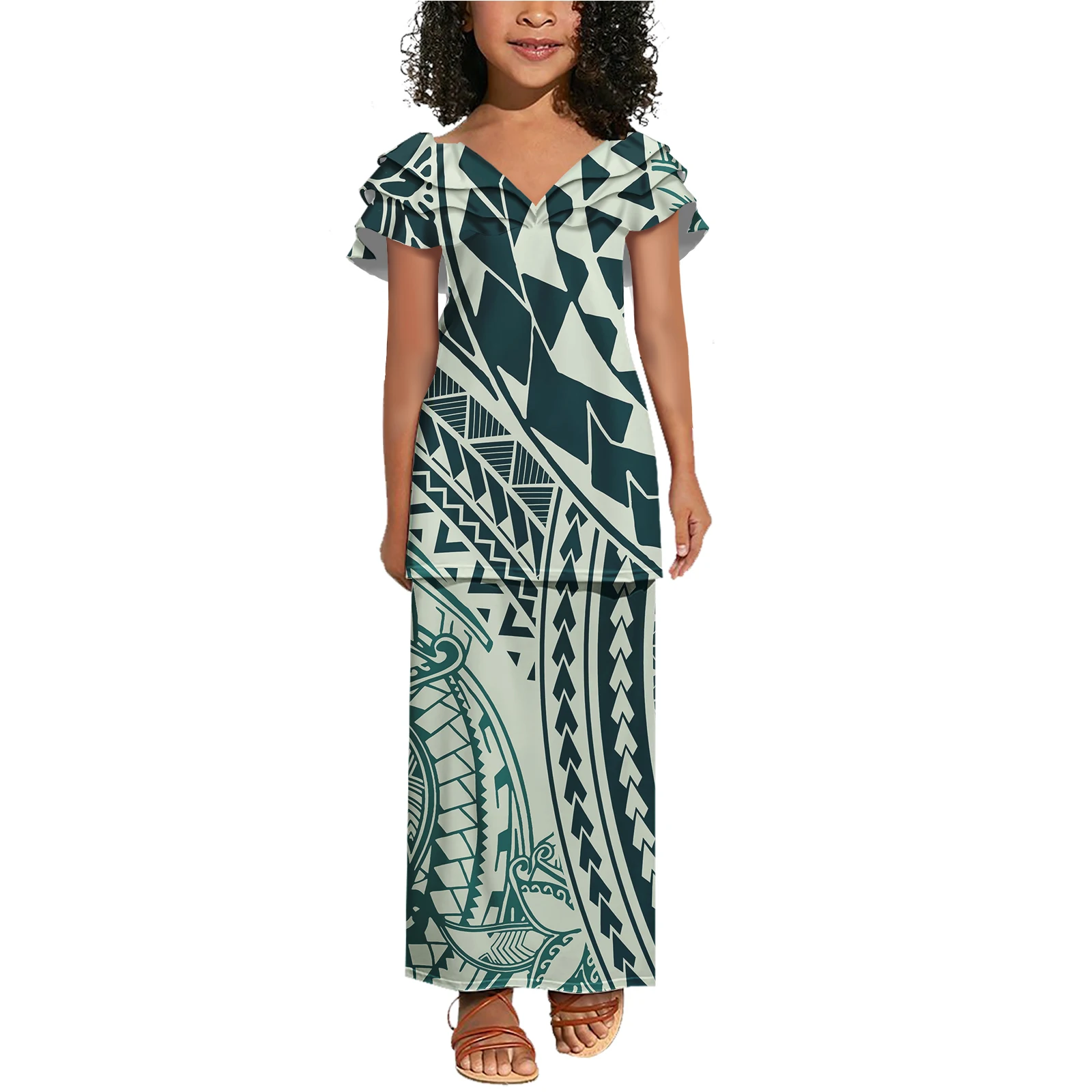 Tropical Holiday Twirly Dresses Polynesian Puletasi Samoa Girls Dress A Line Swing Twirl Dress Sleeveless Dress 2101717 Mhxiyy