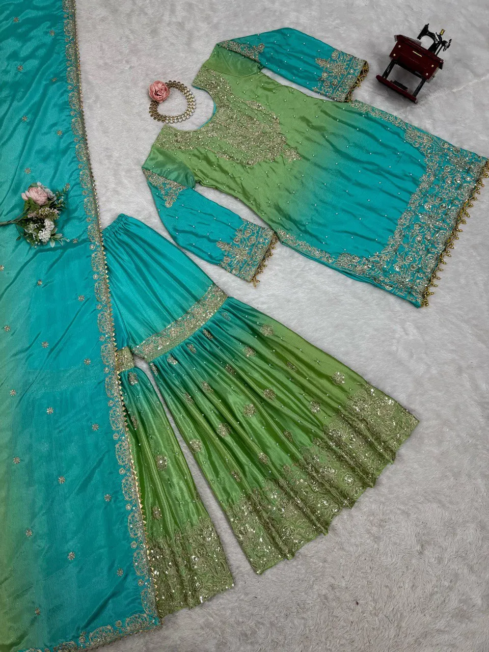 Heavy Chinon Silk with Digital Print With Emb Siquance Work Price Gown with Dupatta Suit Wedding Partywear India Bulk Product