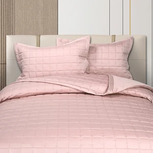 Luxury Tencel Quilt Set With Microfiber Filling Quilted Plaid Bedding Sets 3Pc