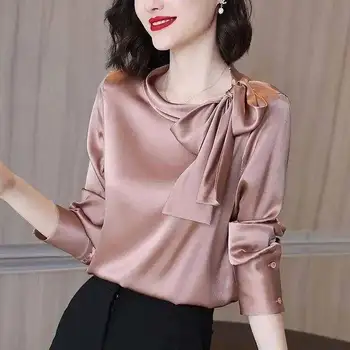 Yixin Shirts For Women 2022 Solid Color Long Sleeve Satin Blouses For ...