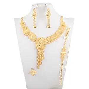 Luxury Dubai Bride Wedding Party champagne Gold Plated Jewelry Set