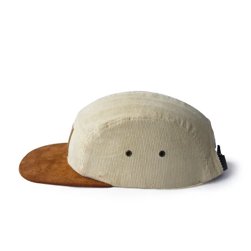 Guangzhou Kaavie Custom Flat Bill Corduroy Camper Caps Suede Brim 5 Panel Corduroy Hat