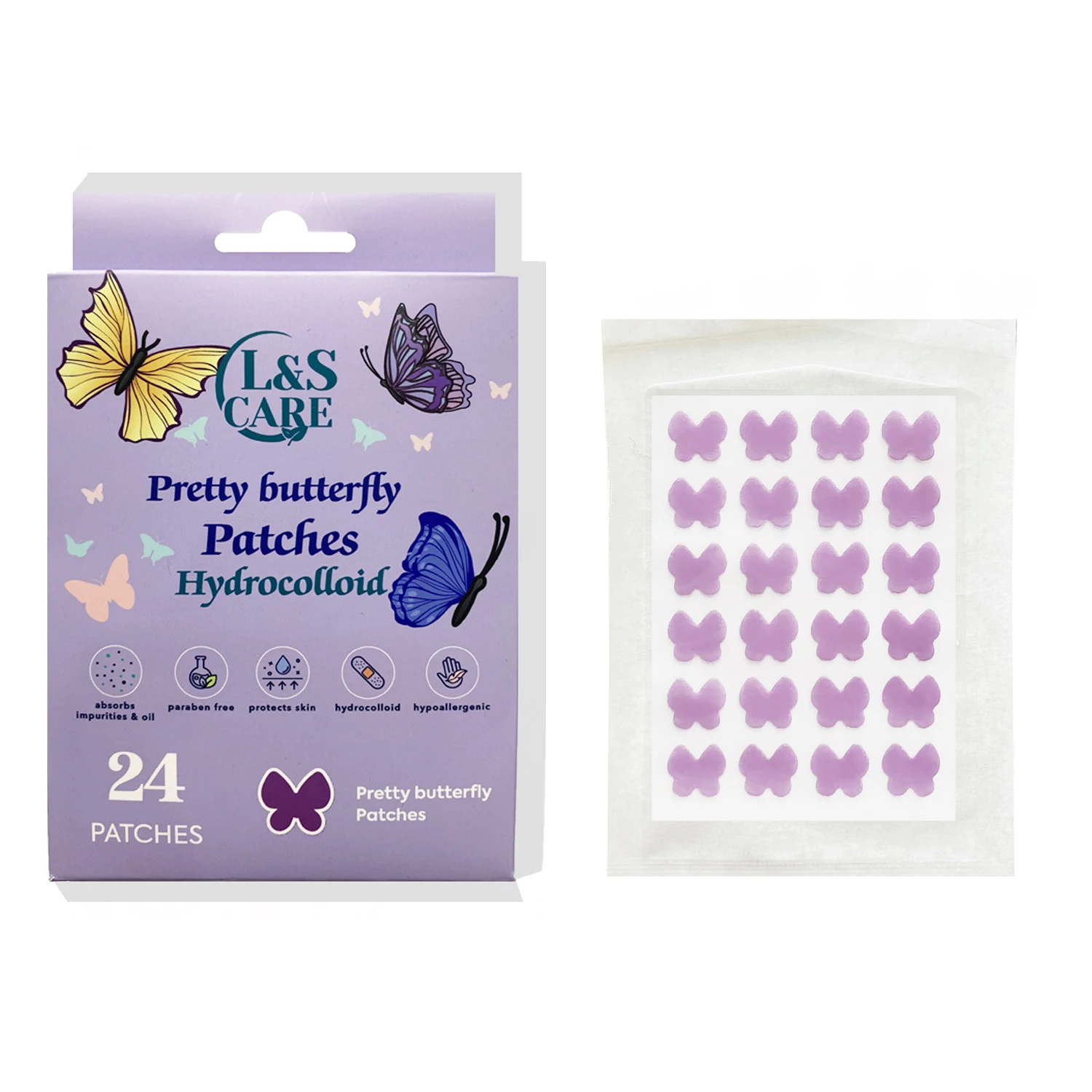 Colored  butterfly Shape Acne Pimple Patch  Absorbing Cover Patch Hydrocolloid Patch 24ct
