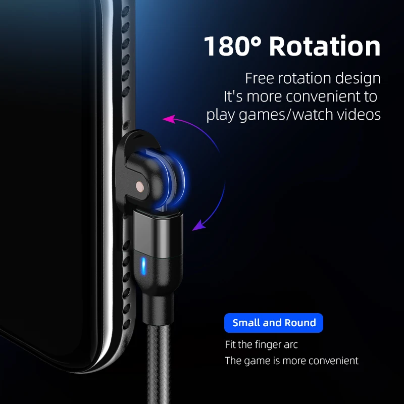 Оптовая продажа вращающийся на 180 градусов Micro USB кабель для передачи данных мобильного телефона USB-кабель быстрой зарядки нейлоновый