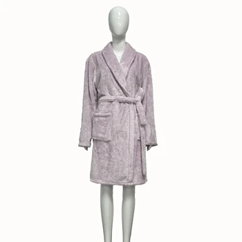 Custom OEM Factory Wholesale Fluffy Sherpa Robe Shawl Collar Bathrobe for Women Super Soft Cozy Plush Robe Winter