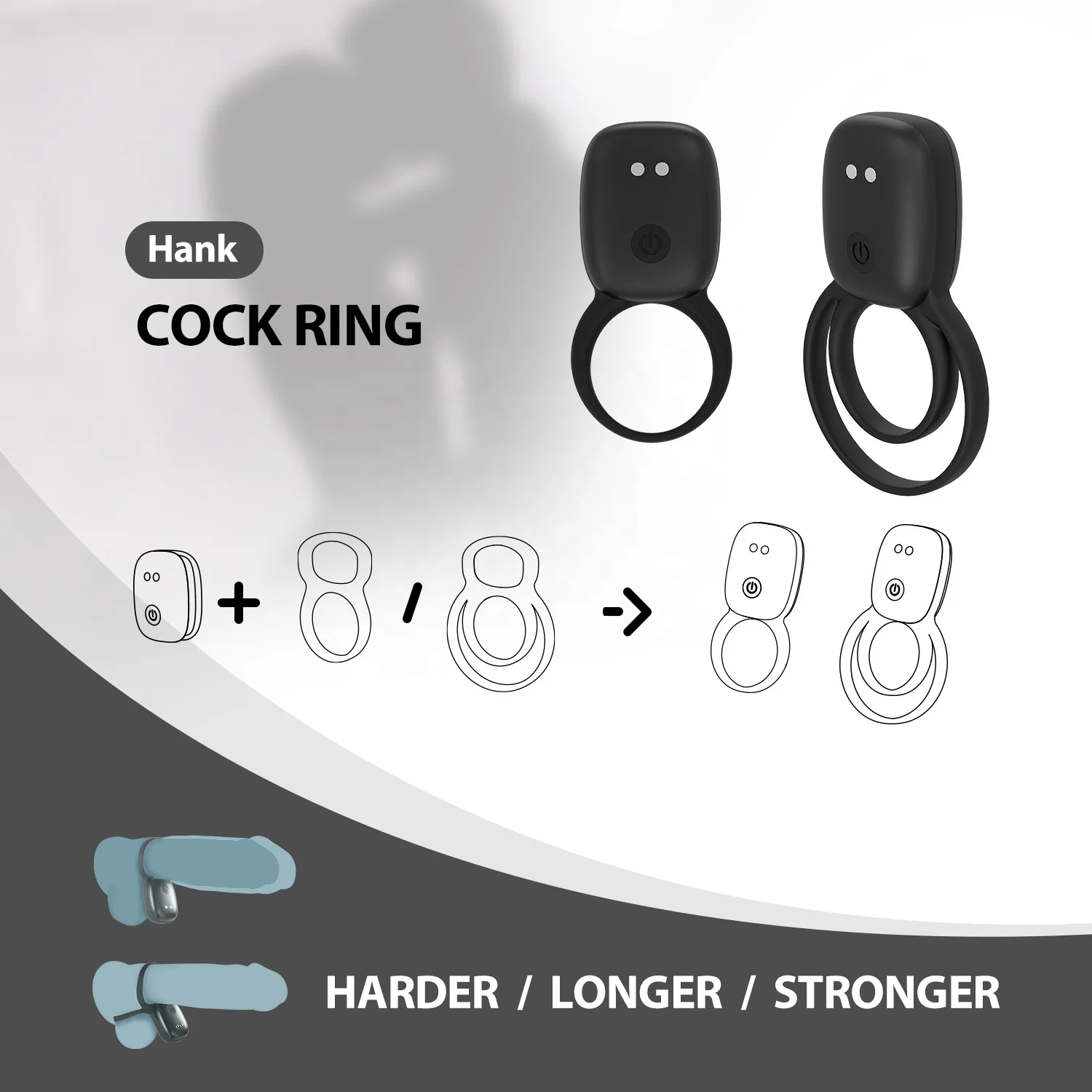 Rechargeable Vibrating Cock Ring Powerful Penis Ring Sex Toy for Couples Female Clit Stimulation With Replaceable Double Ring