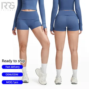 Roregal Quick Dry Hip-lifting Solid Color Running Fitness Shorts Brushed Tight Folded Waistband Yoga Shorts for Women