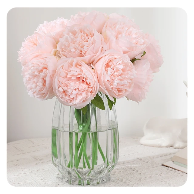 Peony Flower Bouquet Wedding Bridal Flower Bouquet Artificial Silk Peony Flowers Bunch 5 Heads for Home Table Vase Centerpiece