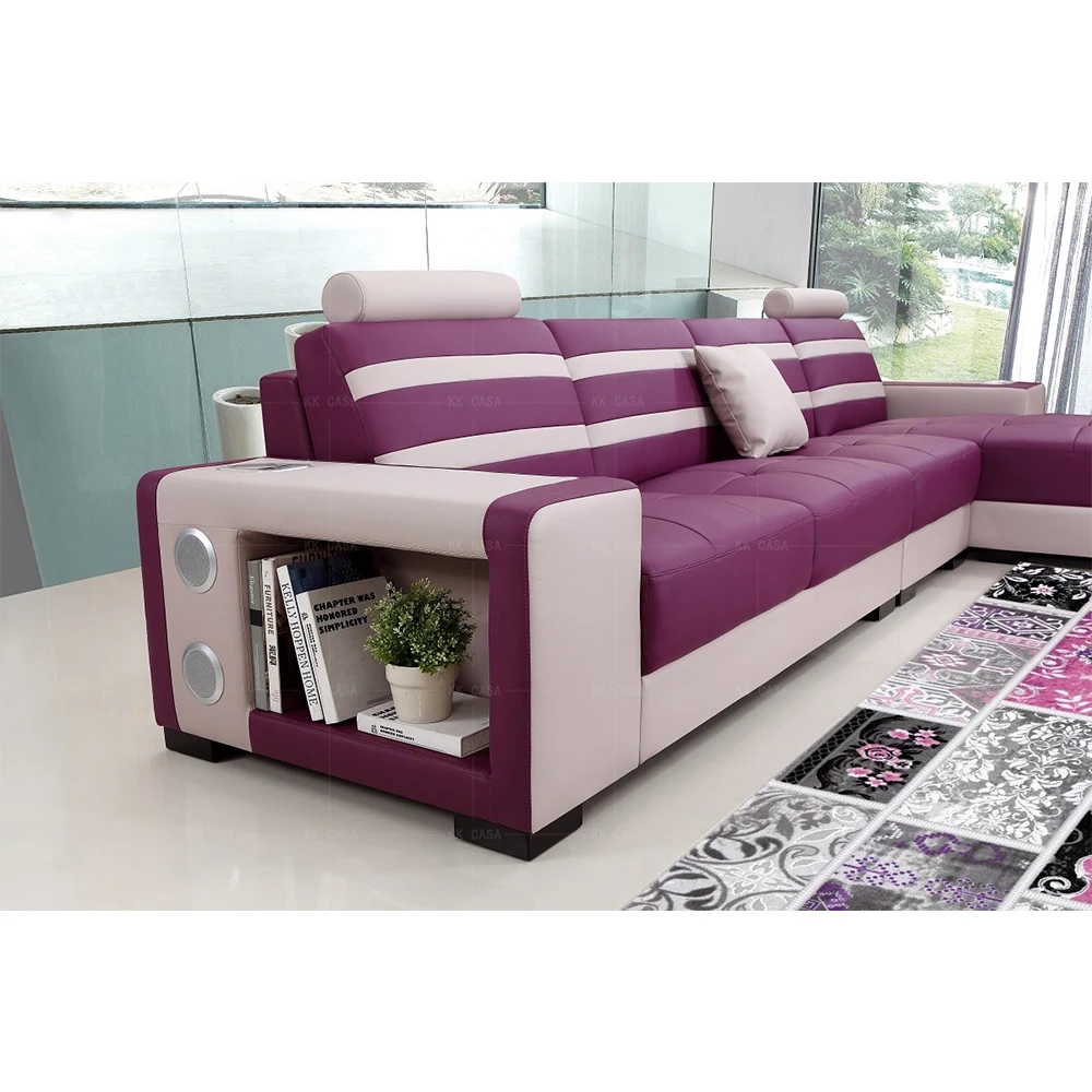 Multifunctional Modern Simple Design Purple Leather L Shape Sofa Set Living Room Home Furniture Couches Corner Sectional Sofa