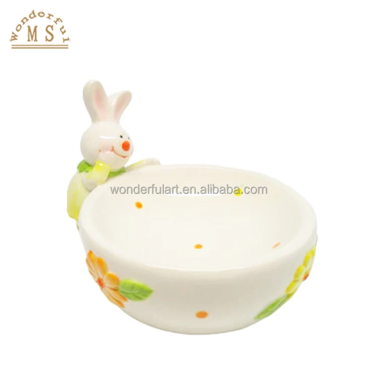 Oem 3d Style tray Kitchenware Ceramic porcelain Yellow Daisy Egg Rabbits Bowls flower dish Tableware for Easter Day