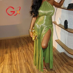 GX8155 Fashion 2026 Summer Women's Sleeveless Long Party Pleated Dress Halter Sexy Tight Fit Elegant Evening Maxi Dresses