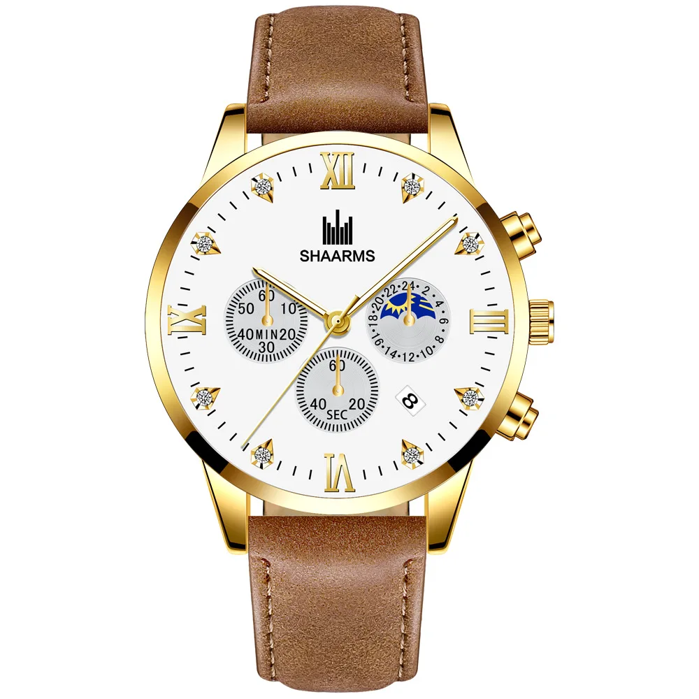 Shaarms Newデザインレザー腕時計ファッション3目クォーツ腕時計ハイト品質ビジネス腕時計 Buy ファッションメンズビジネス腕時計 メンズ レザークオーツ時計 3 目の男性の腕時計 Product On Alibaba Com