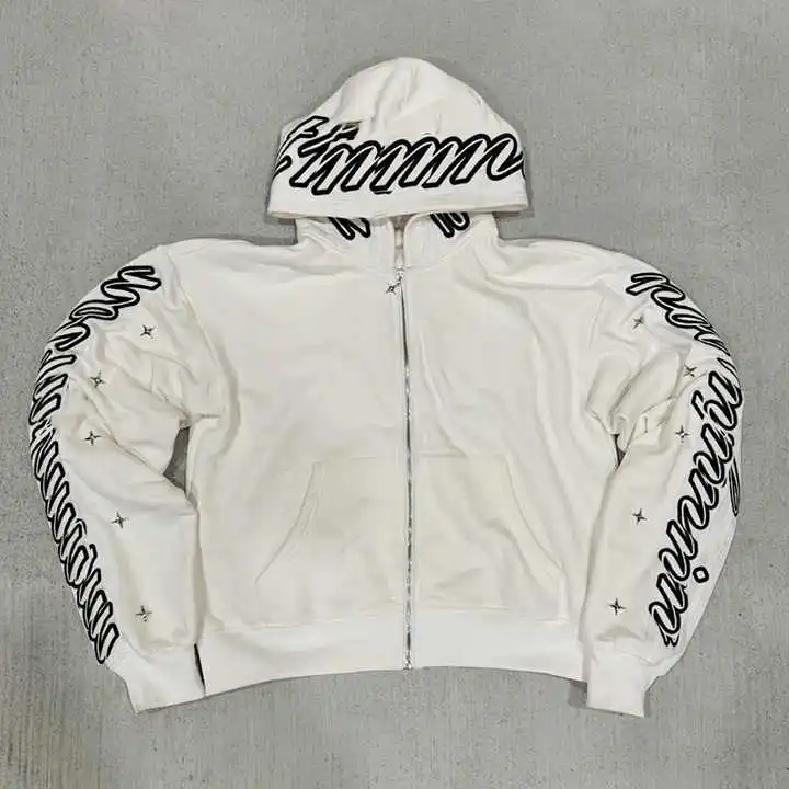 Wholesale Custom Double Waist Shorts Set Zip up Hoodies and Joggers Tracksuit Winter Fleece Bleach Wash for Men gallery 3