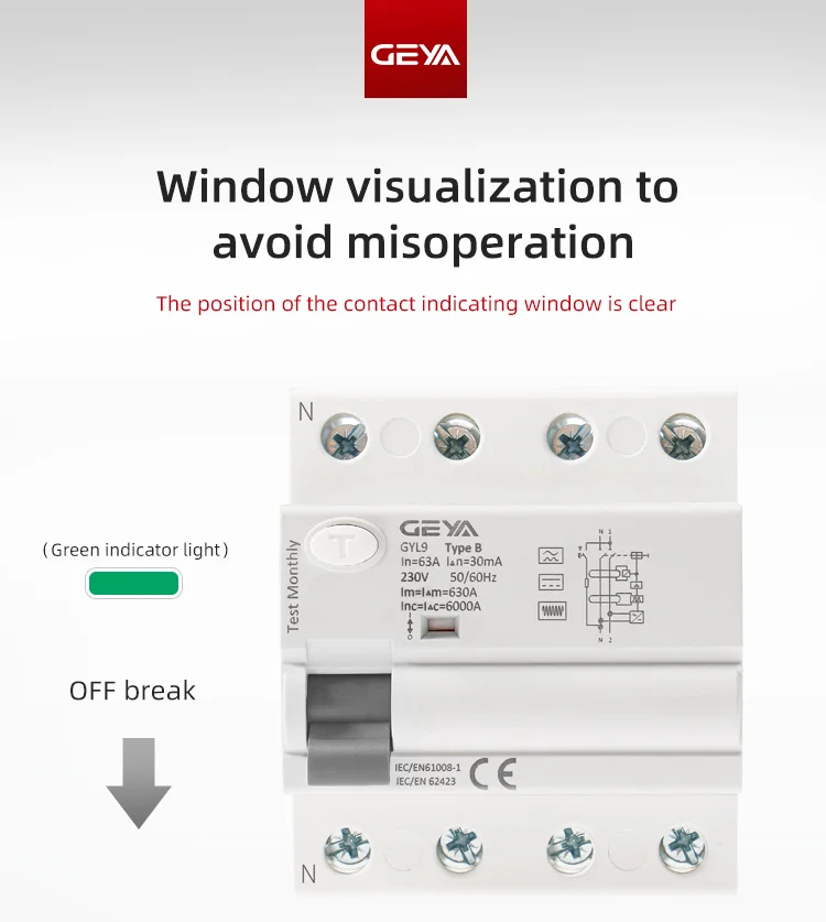 Geya B Type Rccb Residual Current Circuit Breaker Dc Elcb 2p 63 Amp ...